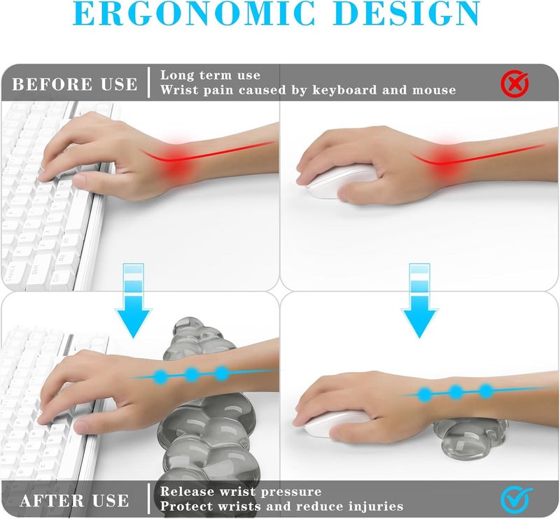 KEPUTAIER Gel Cloud Keyboard and Mouse Wrist Rest, Cute Wrist Support and Arm Support Keyboard Rest for Keyboard and Mouse Typing Pain Relief，Suitable for Office/Computer/Laptop/Gaming (Gray) - Image 2